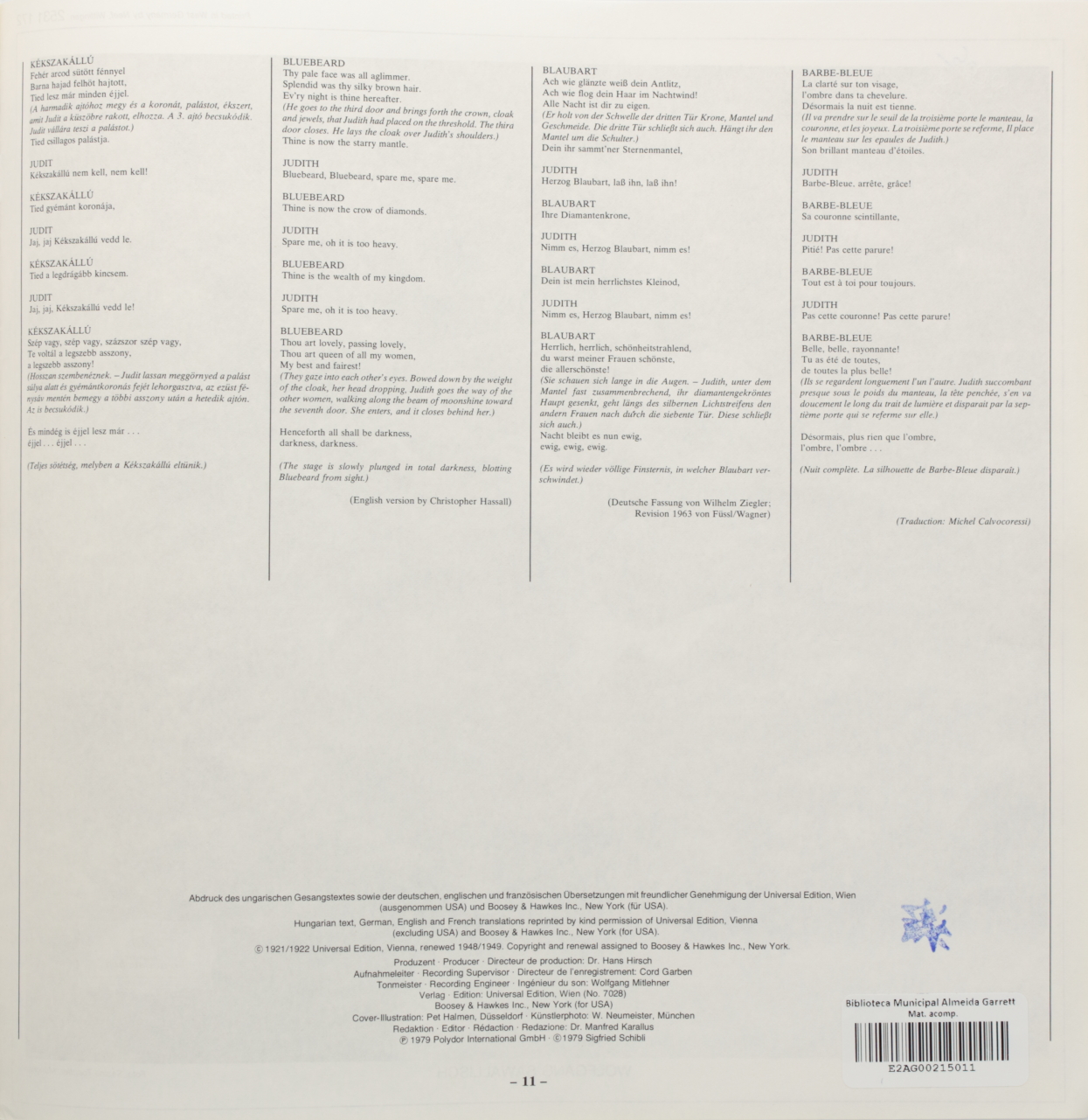 Bartók: Herzog Blaubarts Burg