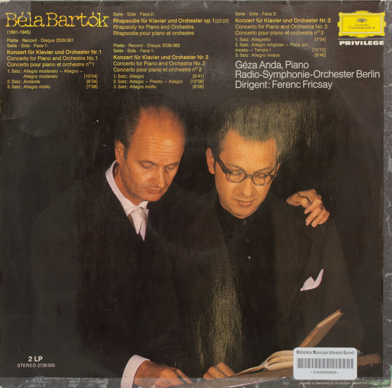 Bartók: Die drei Klavierkonzert / Rhapsodie fur klavier und orchester