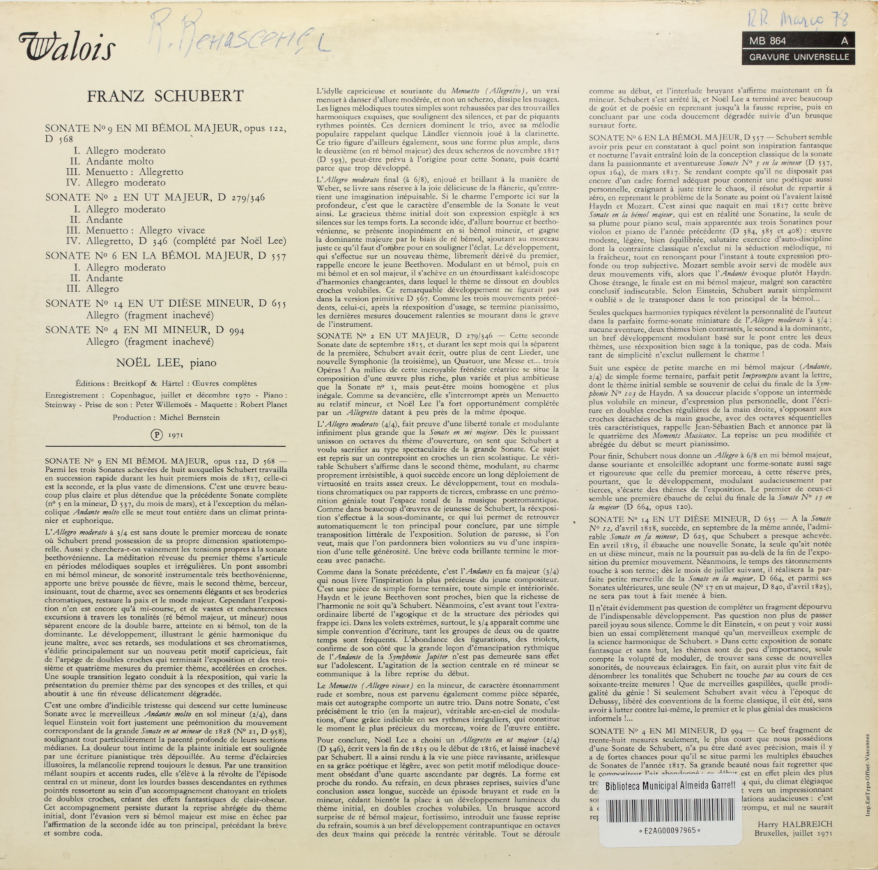Schubert: Sonate nº 9; Sonate nº 2 ; Sonate nº 6 ; Sonate nº 14; Sonate nº 4 
