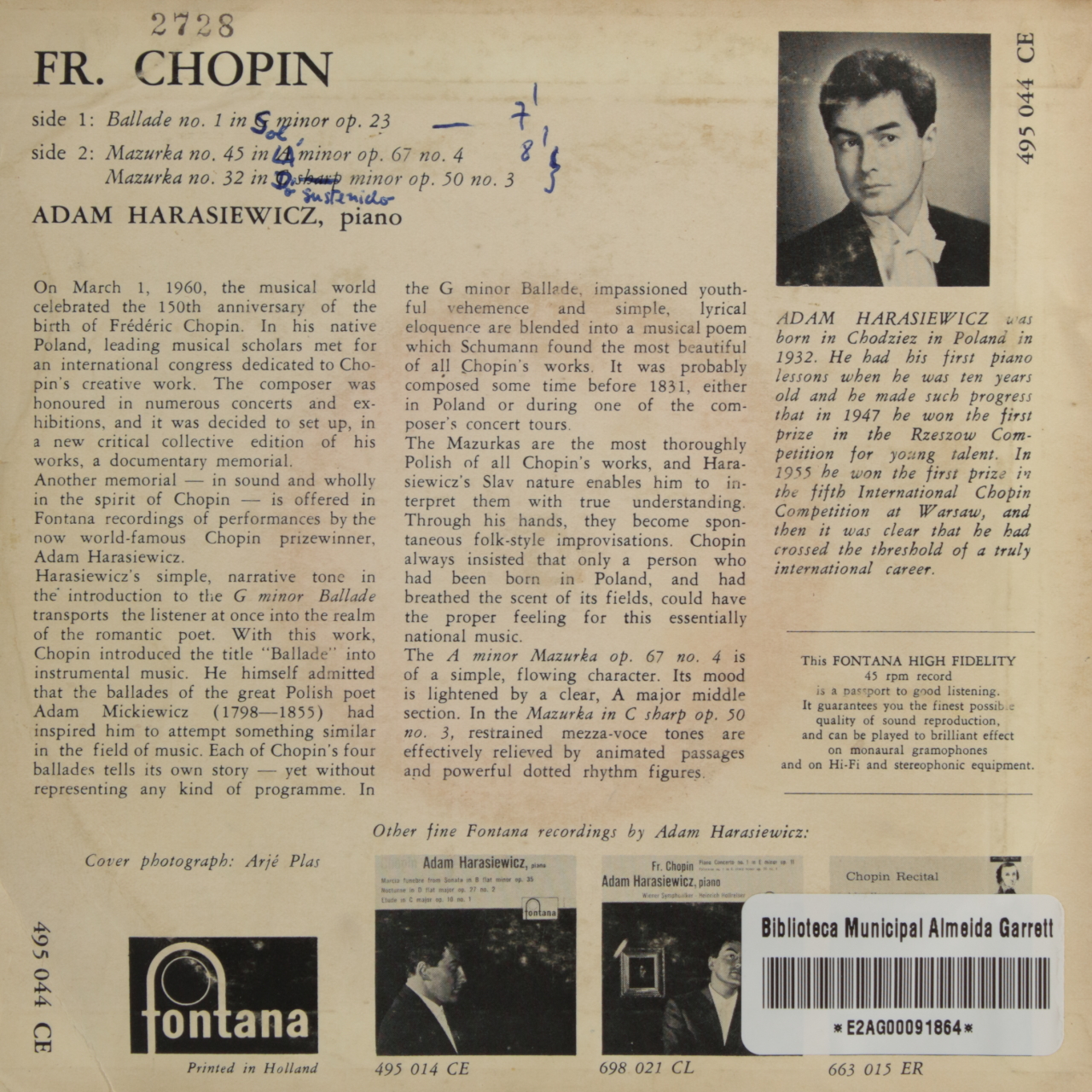 Chopin: Ballade no. 1 in G minor op. 23 / Mazurka no. 45 in A minor op. 67 no. 4 / Mazurka no. 32 in