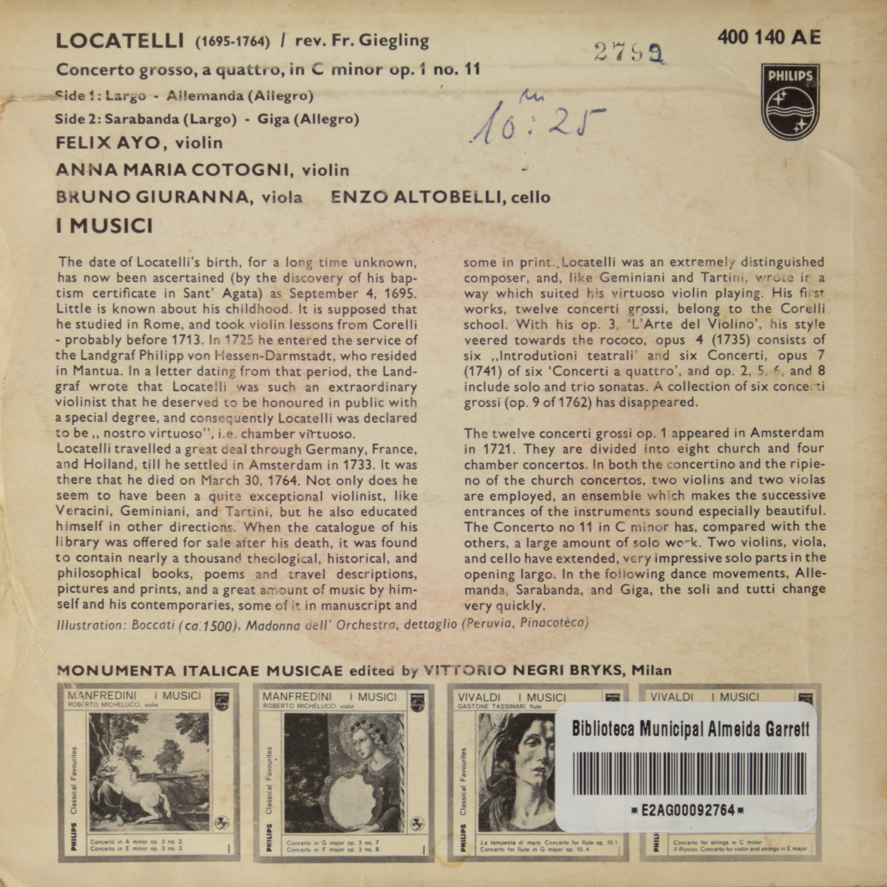 Locatelli: Concerto grosso, a quattro, in C minor op. 1 no. 11