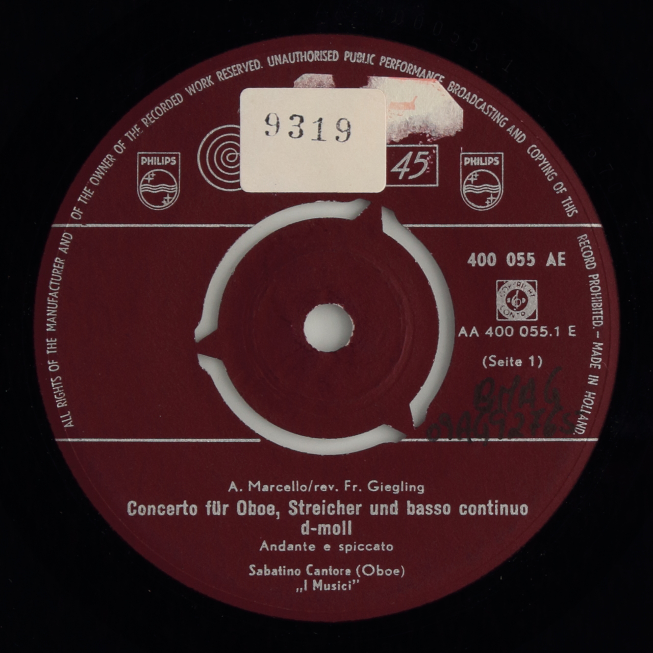 Marcello: Concerto for oboe, strings and thorough-bass