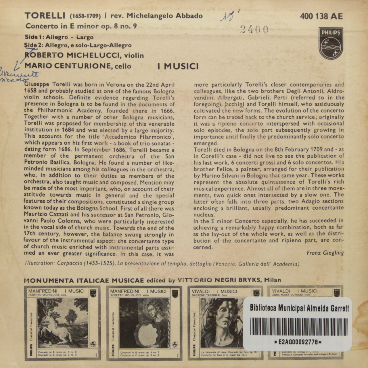 Torelli: Concerto in E minor op. 8 no. 9