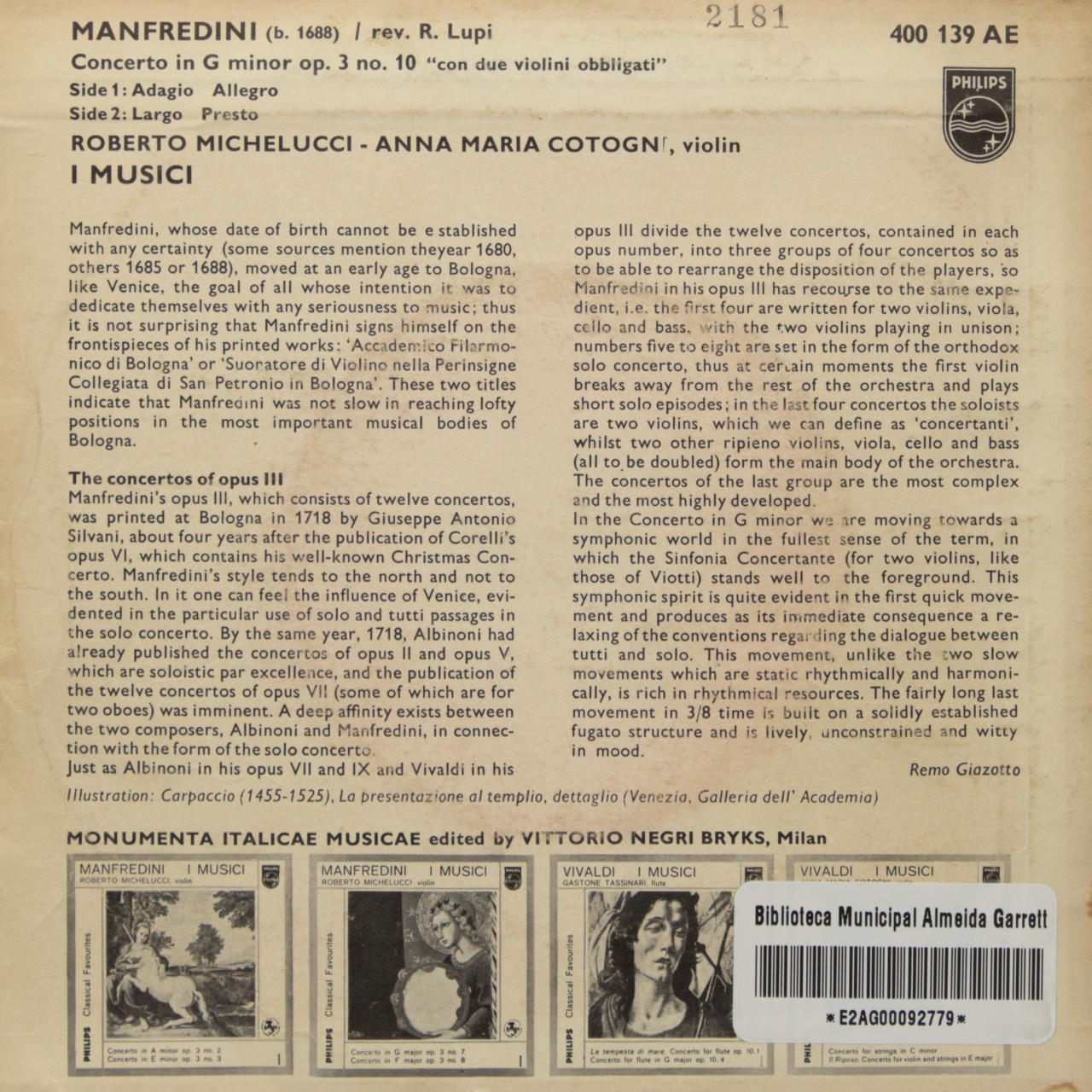 Manfredini: Concerto in G minor op. 3 no. 10