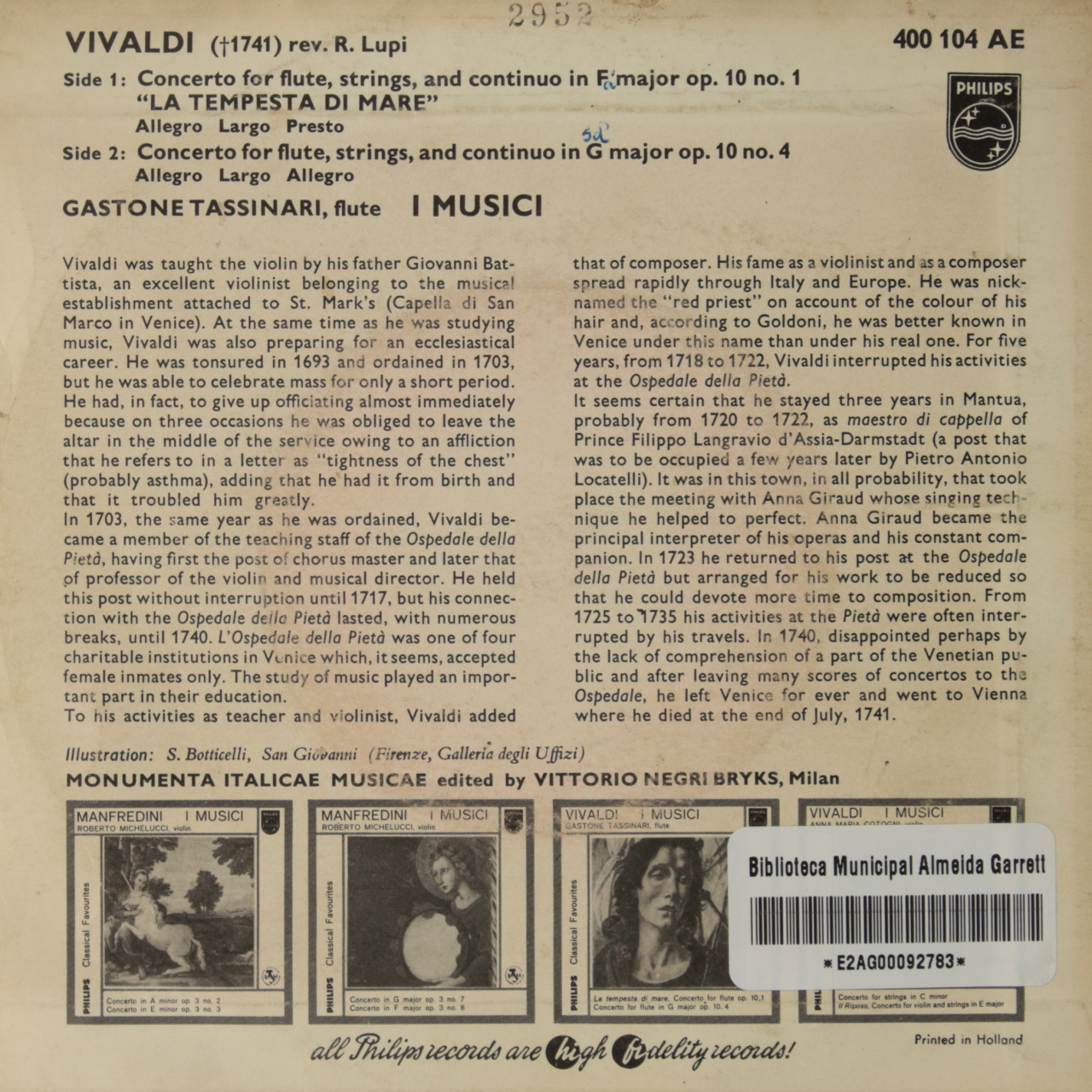 Vivaldi: La tempesta di mare - Concerto for flute op. 10, 1; Concerto for flute in G major op. 10, 4