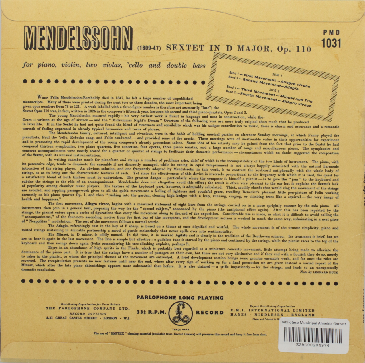 Mendelssohn: Sextet in D major, Op. 110