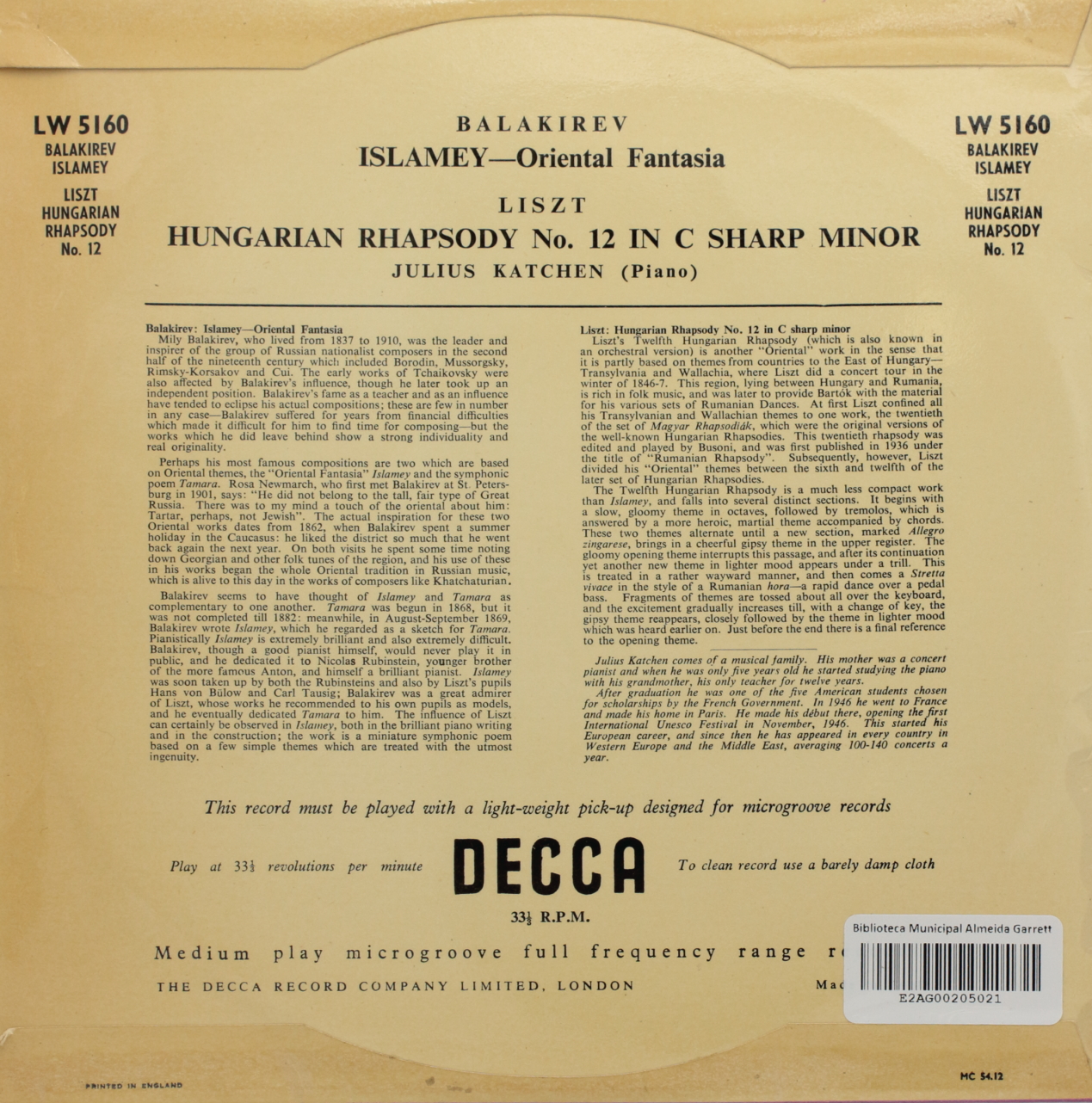Balakirev: Islamey - Oriental Fantasia / Liszt: Hungarian Rhapsody No. 12 in C sharp minor
