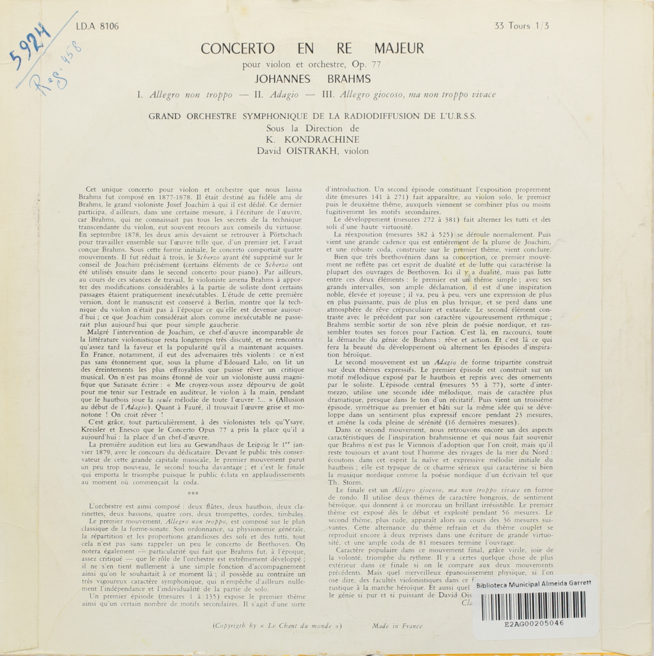 Brahms: Concerto en Re majeur pour violon et orchestre, Op. 77