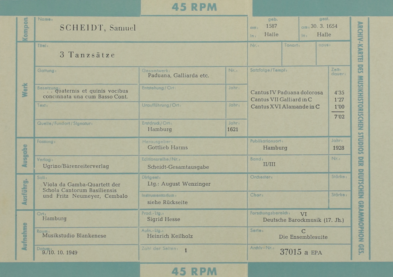 Scheidt: 3 Tanzsätze / Schein: Suite Nr. 2 d-moll