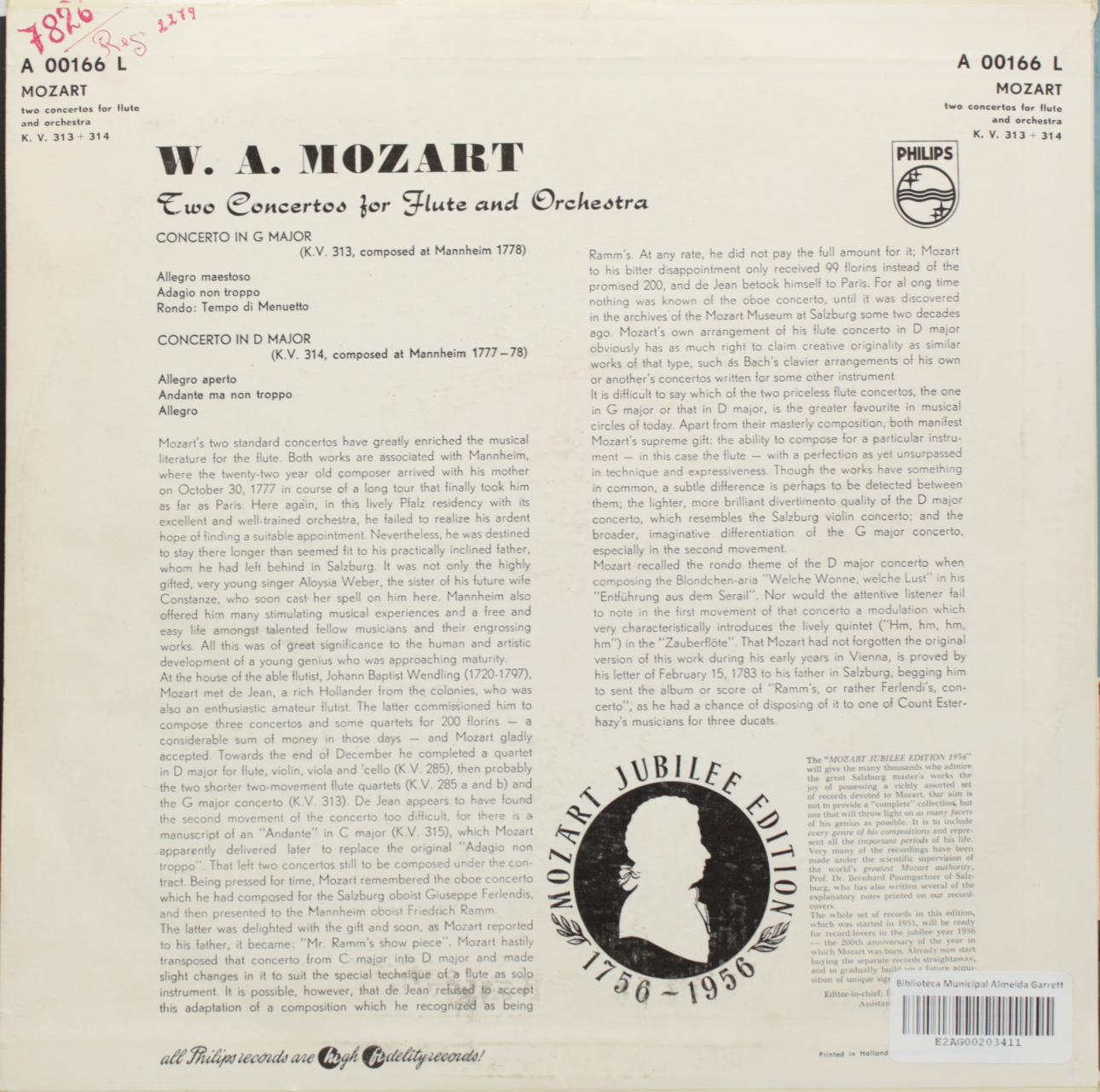Mozart: Two Concertos for Flute and Orchestra - G major K. V. 313; D major K. V. 314