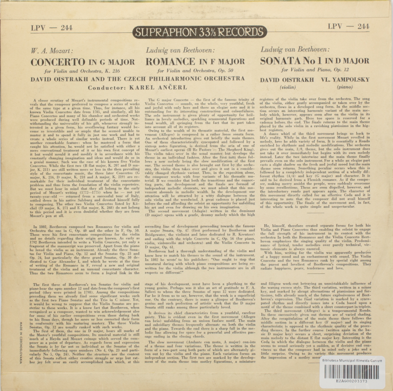 Mozart: Concerto in G major / Beethoven: Romance in F major; Sonata No. 1 in D major