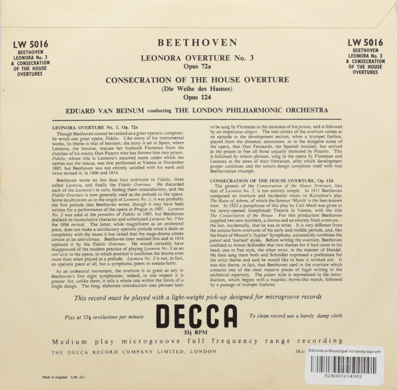 Beethoven: Leonora Overture No. 3 Opus 72a; Consecration of the House Overture (Die Weihe des Hauses