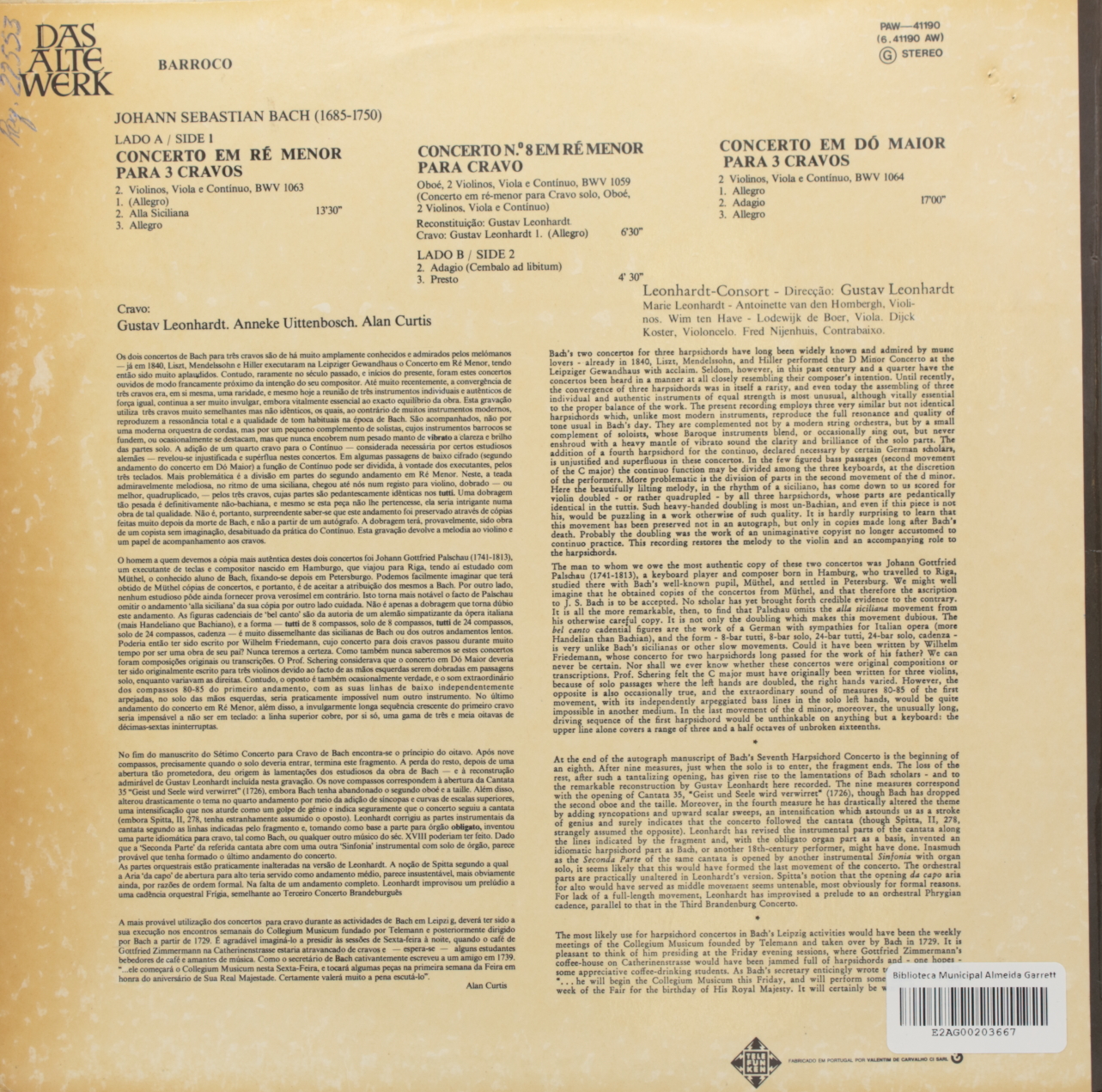 Bach: Konzerte für 3 Cembali; Cembalokonzert Nr. 8