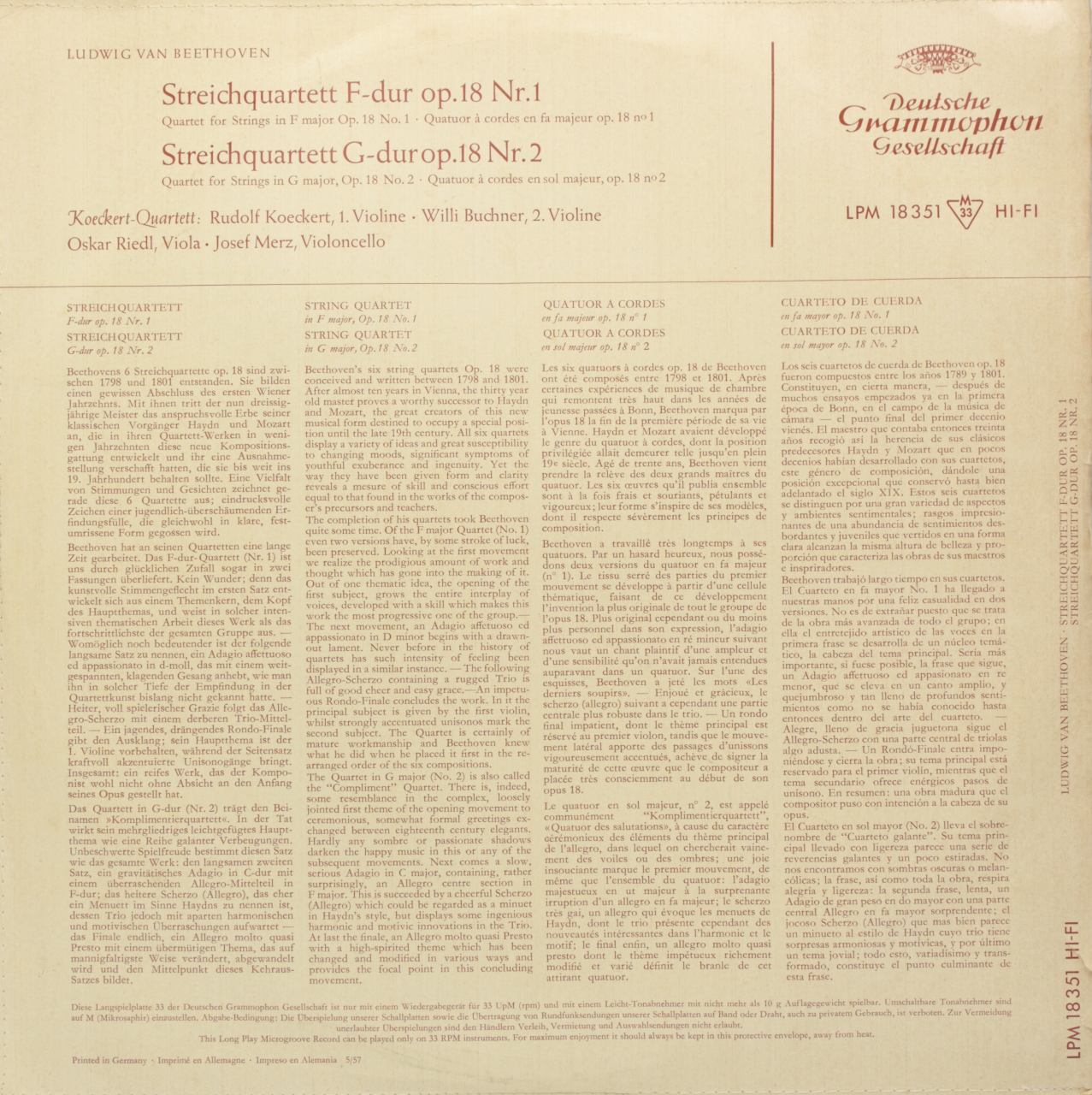 Beethoven: Streichquartett F-dur op.18 Nr.1; Streichqaurtett G-dur op.18 Nr.2