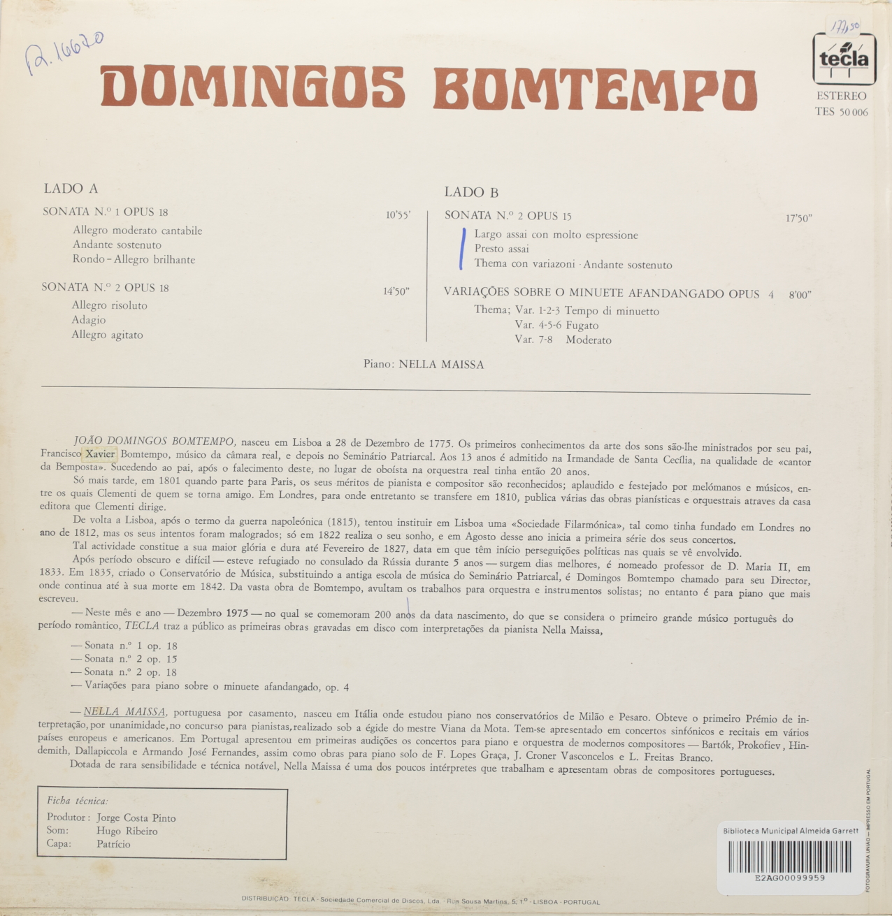 Bomtempo: Sonata Nº 1 Op. 18; Sonata Nº 2 Op. 15; Sonata Nº 2 Op. 18; Variações sobre o minuete
