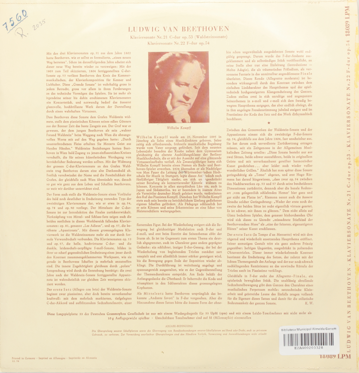 Beethoven: Klaviersonate Br. 21 C-dur op.53 (Waldsteinsonate); Klaviersonate Nr. 22 F.dur op. 54