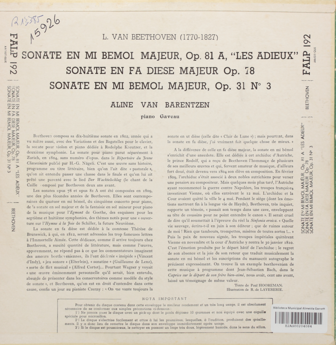 Beethoven: Sonates -  En Mi bemol majeur op. 31 Nº 3; En Mi bemol majeur op. 81 A 