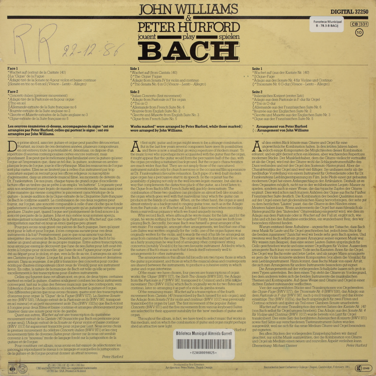 John Williams & Peter Hurford play Bach