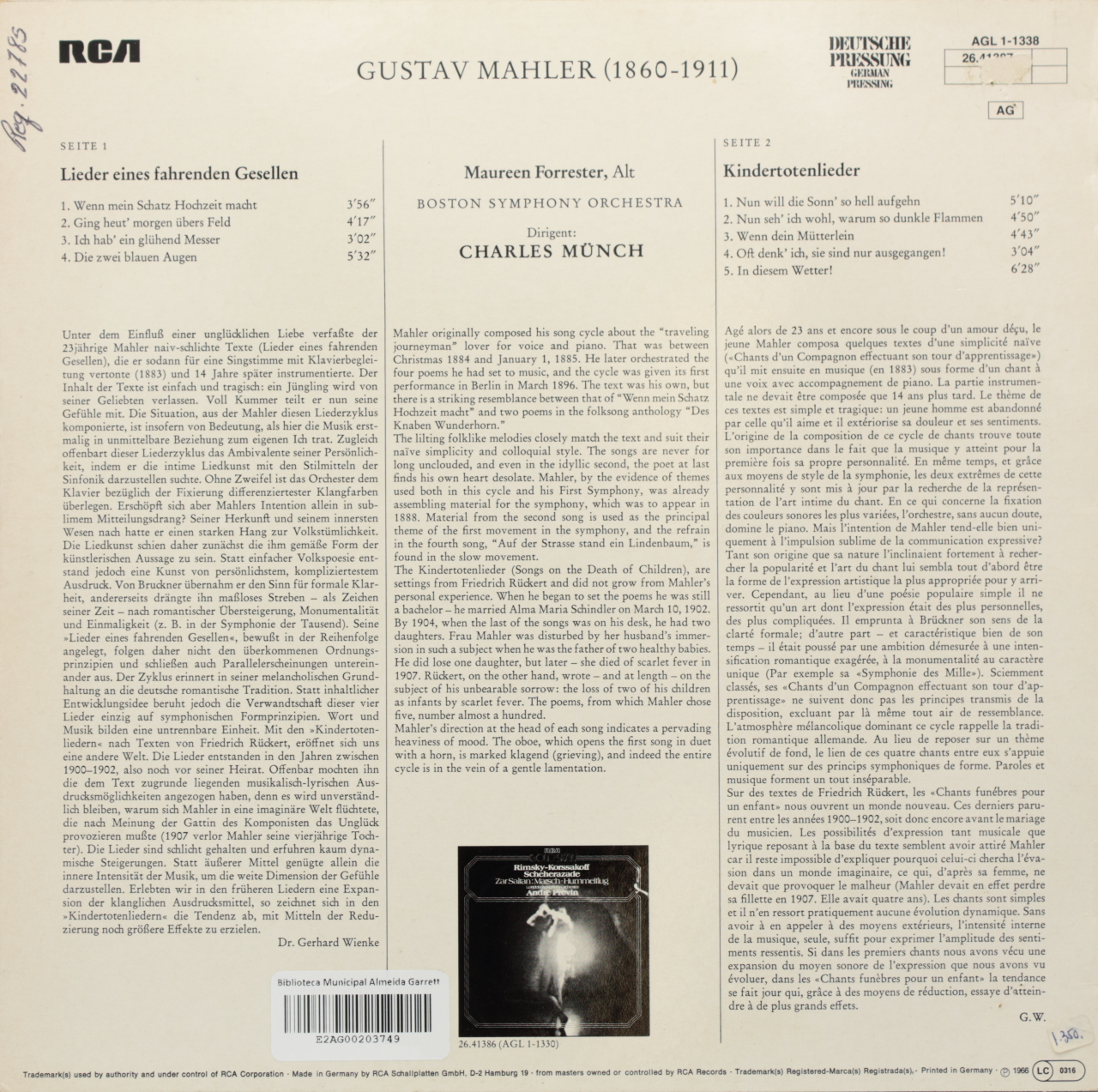 Mahler: Lieder eines fahrenden Gesellen; Kindertotenlieder