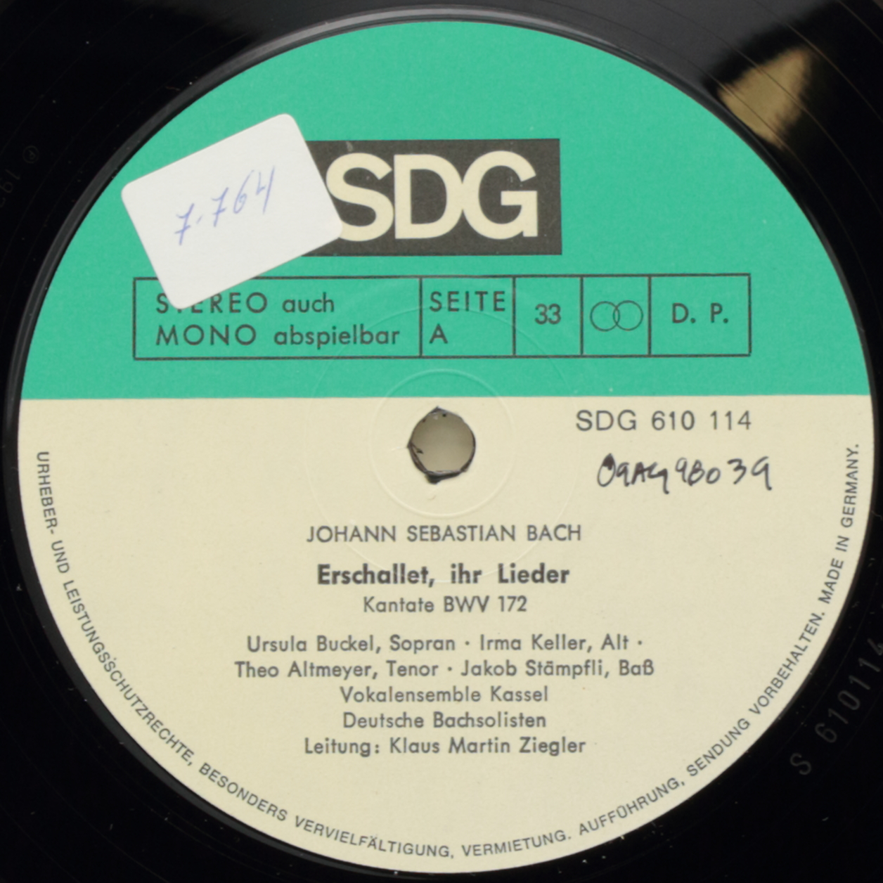 Bach: Erschallet ihr Lieder Kantate BWV 172; Also hat Gott die Welt geliebt Kantate BWV 68