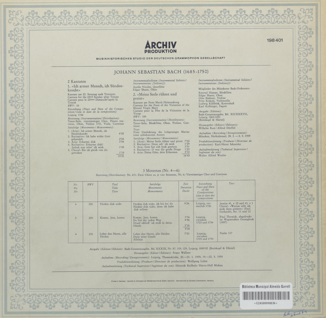 Bach: 2 Kantaten / 3 Motetten