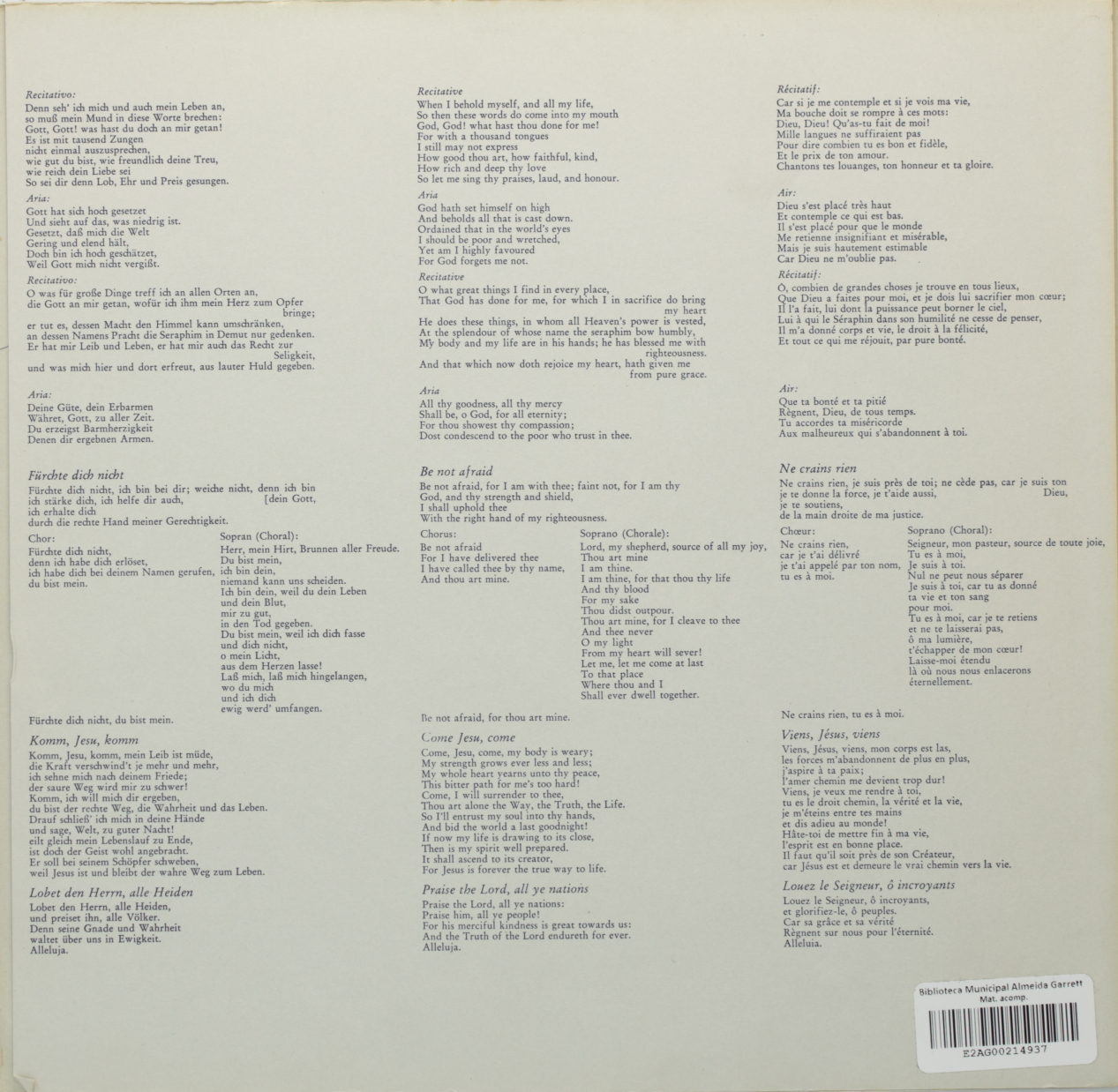 Bach: 2 Kantaten / 3 Motetten