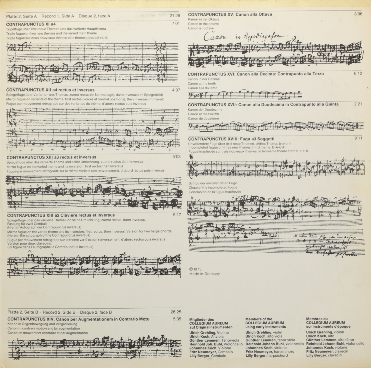 Bach: Die Kunste der Fuge BWV 1080