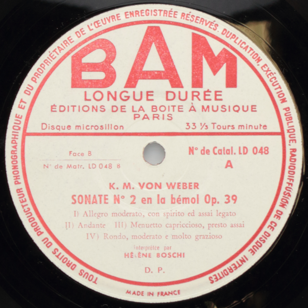 Weber: 13 Lieder; 2me Sonate en la bémol majeur
