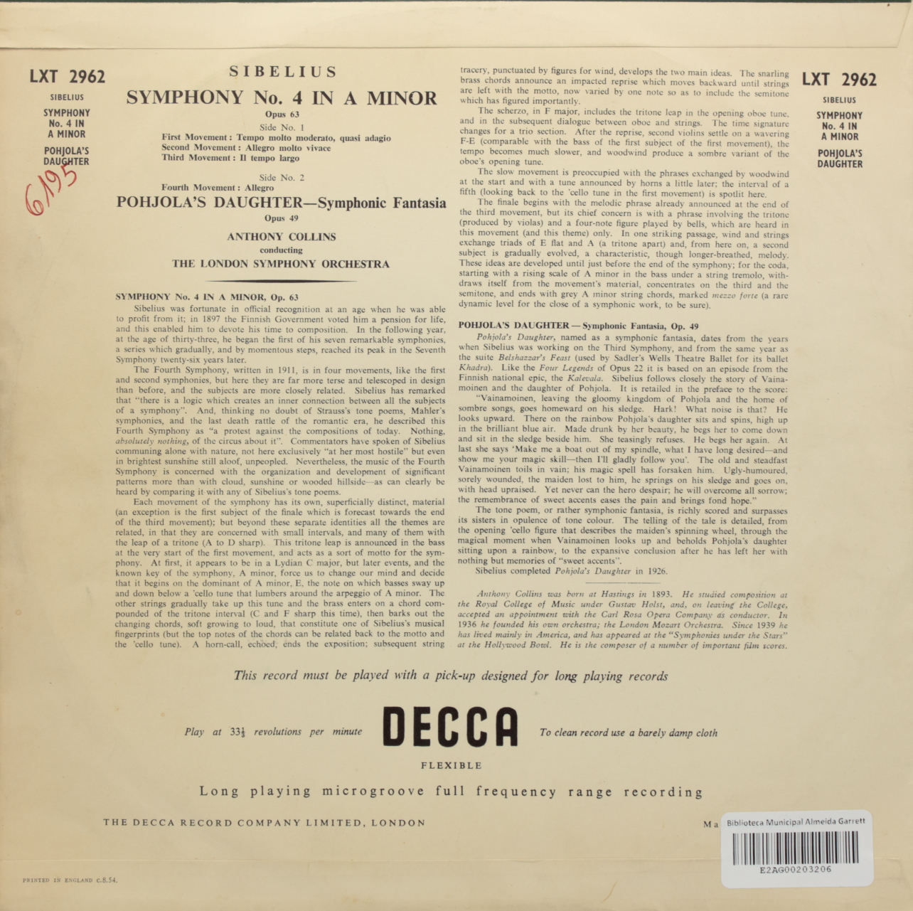 Sibelius: Symphony Nº 4 in A minor Opus 63; Pohjolas Daughter Symphonic Fantasia Opus 49