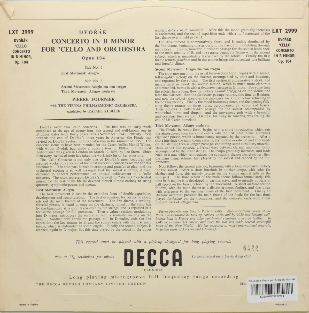 Dvorak: Concerto in B minor for Cello and Orchestra Opus 104