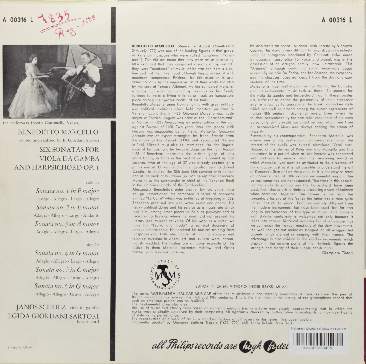 Marcello: Six Sonatas for Viola da Gamba and Harpsichord Op. 1