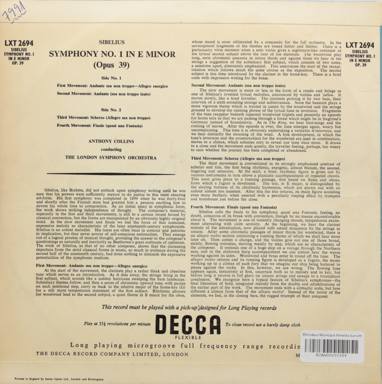 Sibelius: Symphony Nº 1 in E minor, Opus 39