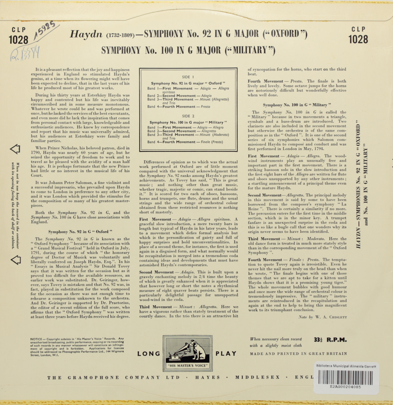 Haydn: Symphony No. 92 in G major (Oxford); Symphony No. 100 in G major (Military)
