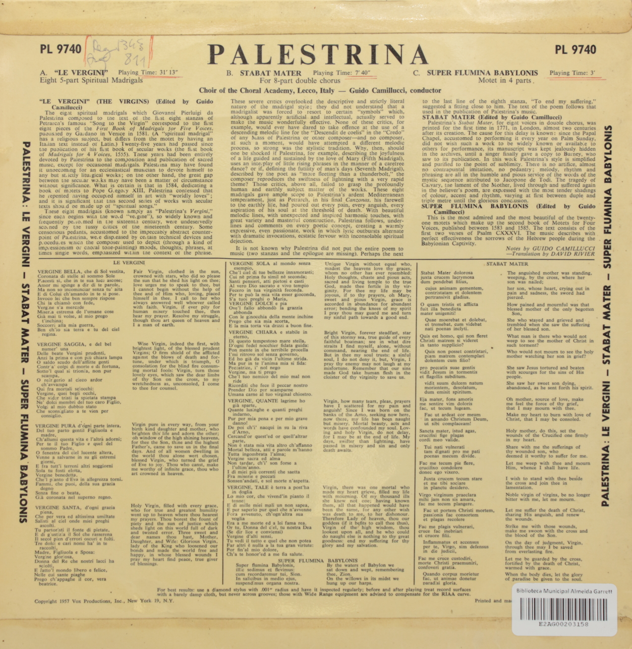 Palestrina: Le Vergini; Super Flumina Babylonis; Stabat Mater