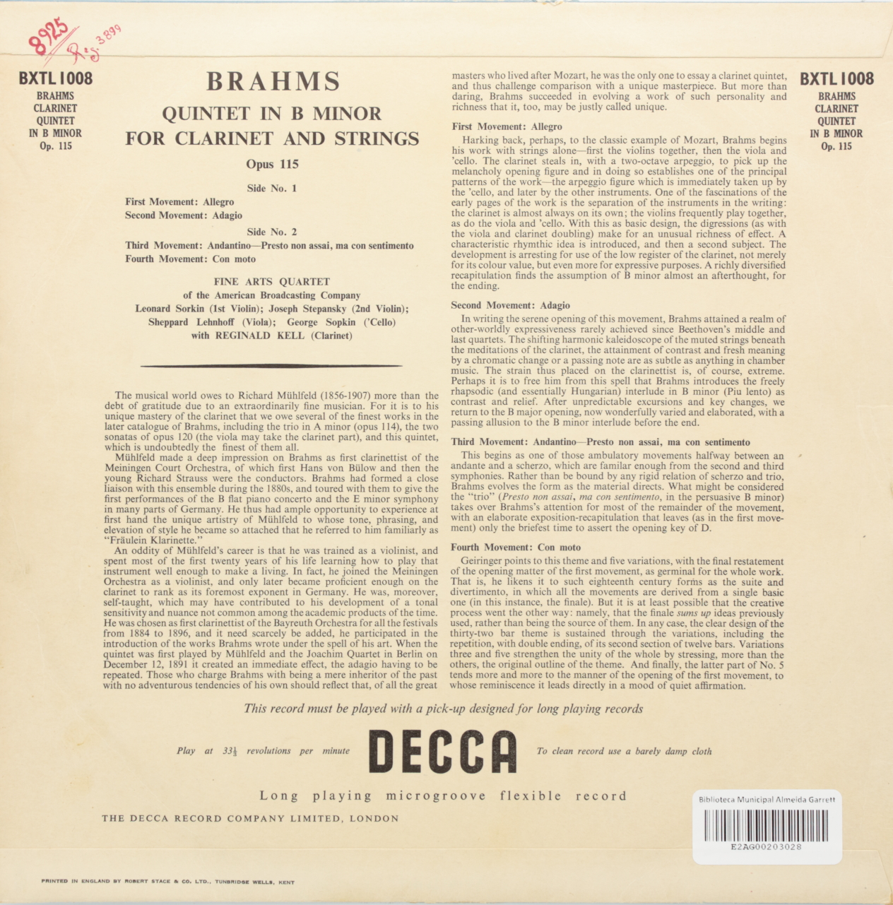 Brahms: Quintet in B minor for Clarinet and Strings