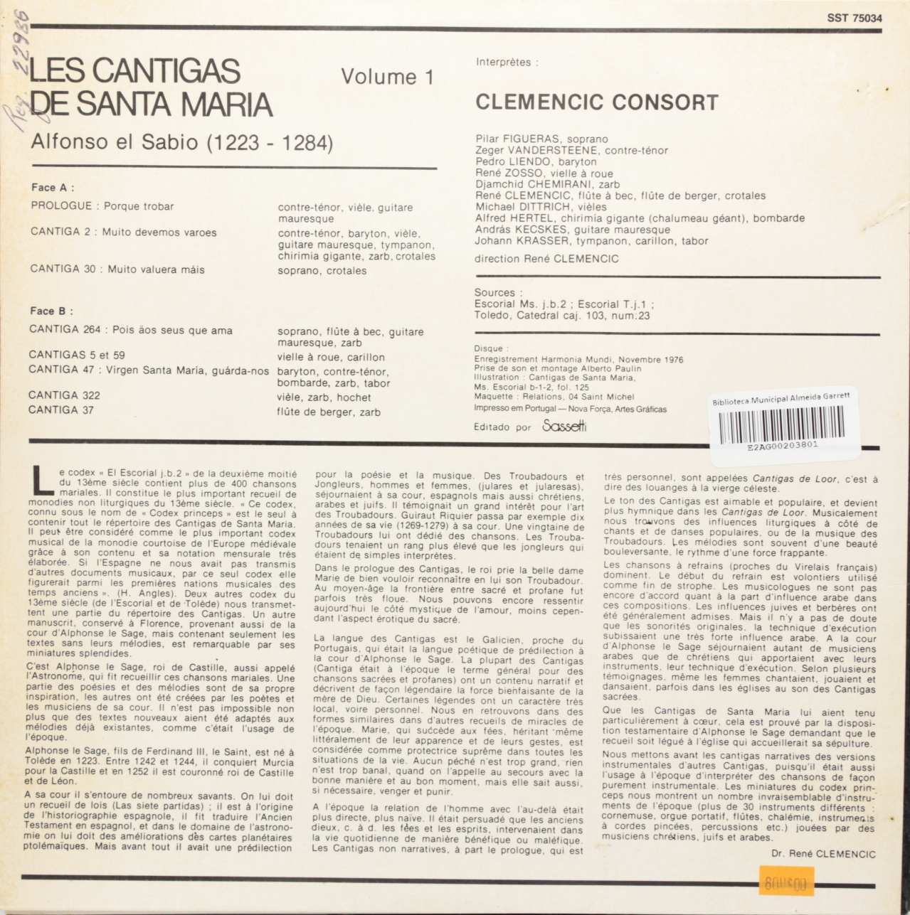Alfonso el Sabio: As Cantigas de Santa Maria - Volume 1