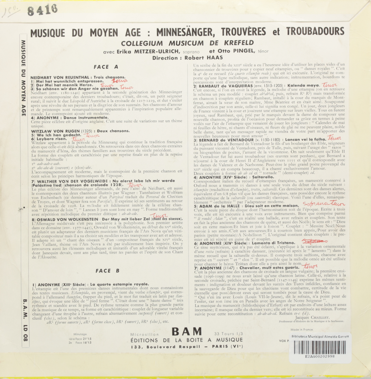 Minnesänger, Trouvères et Troubadours