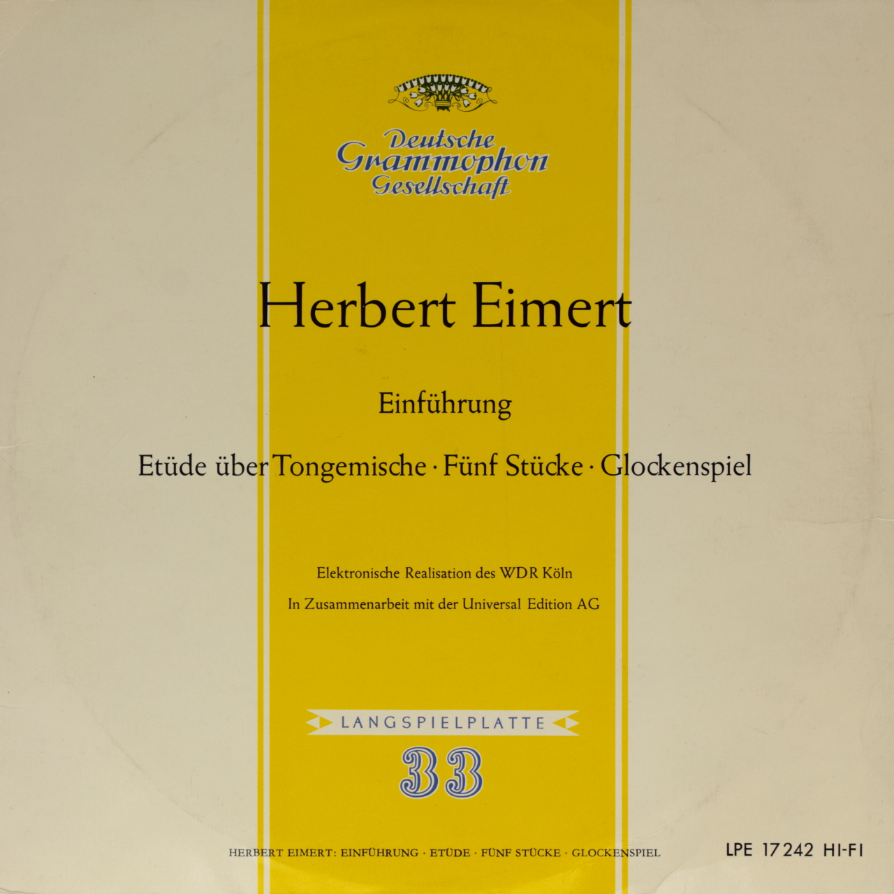 Eimert: Einführung; Etüde über Tongemische; Fünf Stücke; Glockenspiel