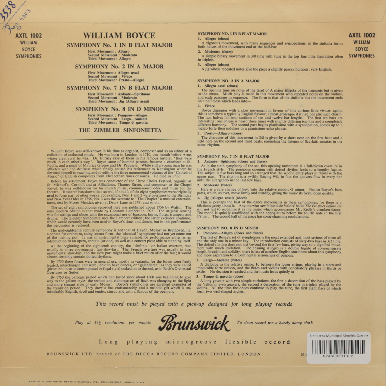 Boyce: Symphony No. 1 in B Flat Major; Symphony No. 2 in A Major; Symphony No. 7 in B Flat Major; Sy