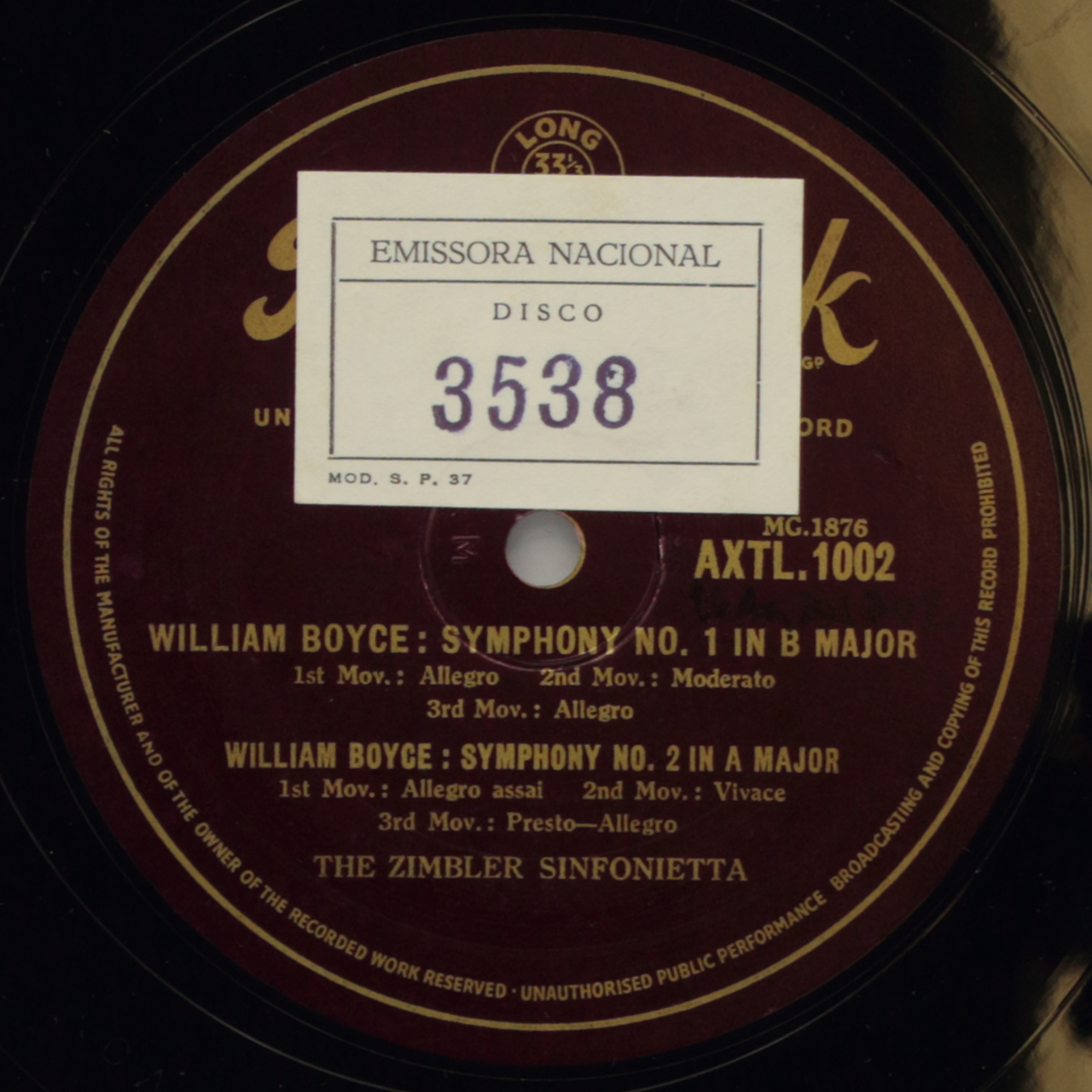 Boyce: Symphony No. 1 in B Flat Major; Symphony No. 2 in A Major; Symphony No. 7 in B Flat Major; Sy