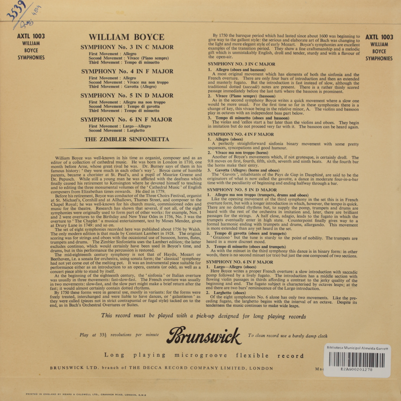 Boyce: Symphony No. 3 in C Major; Symphony No. 4 in F Major; Symphony No. 5 in D Major; Symphony No.