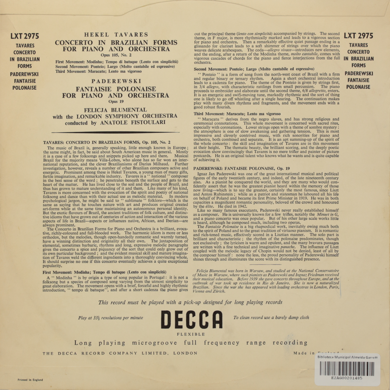 Tavares: Concerto in Brazilian Forms / Paderewski: Fantaisie Polonaise