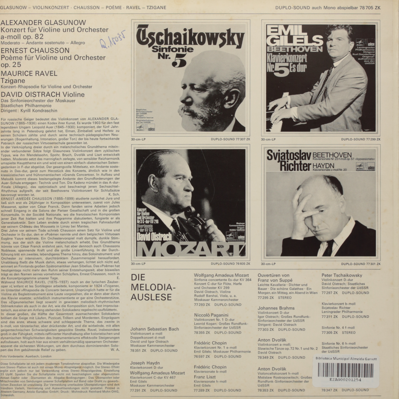 Glazunov: Violinkonzert a-moll / Chausson: Poème / Ravel: Tzigane