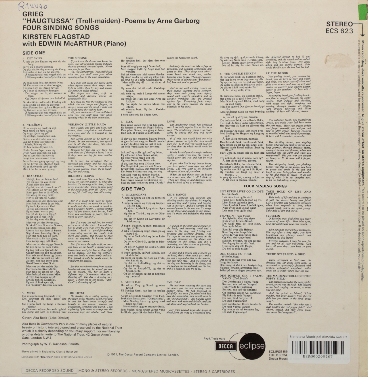 Grieg: Haugtussa; Four Sinding Songs