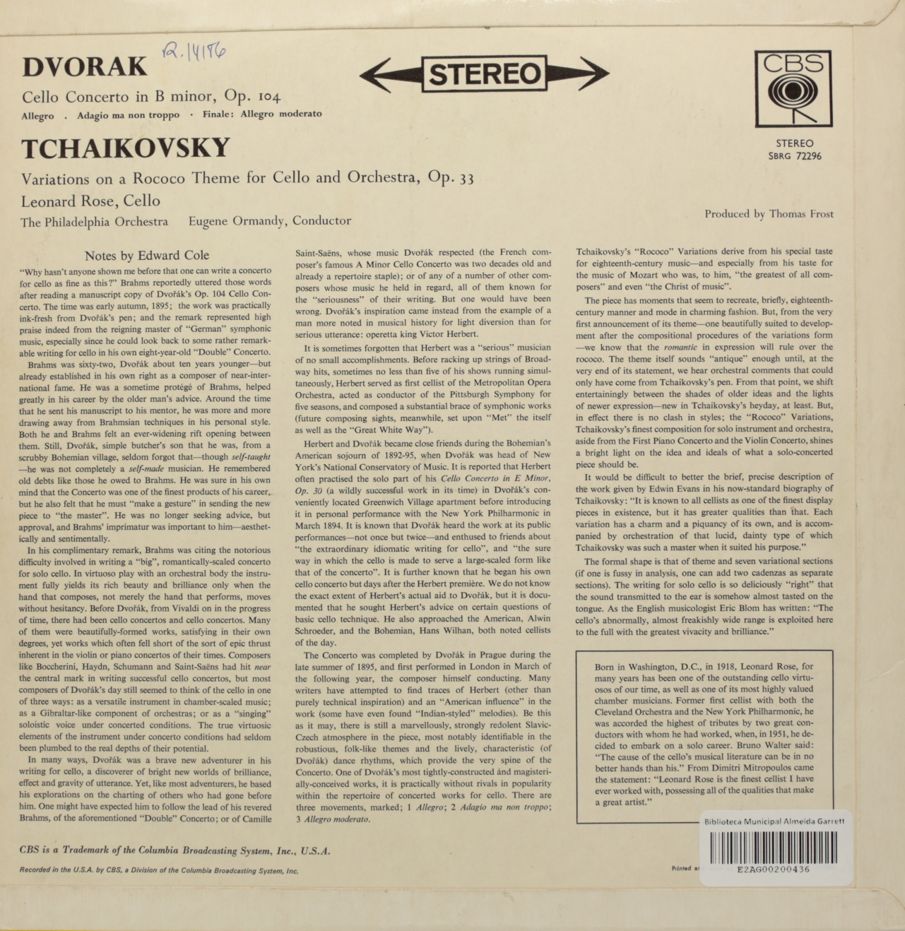 Dvorak: Cello Concerto / Tchaikovsky: Variations on a Rococo Theme