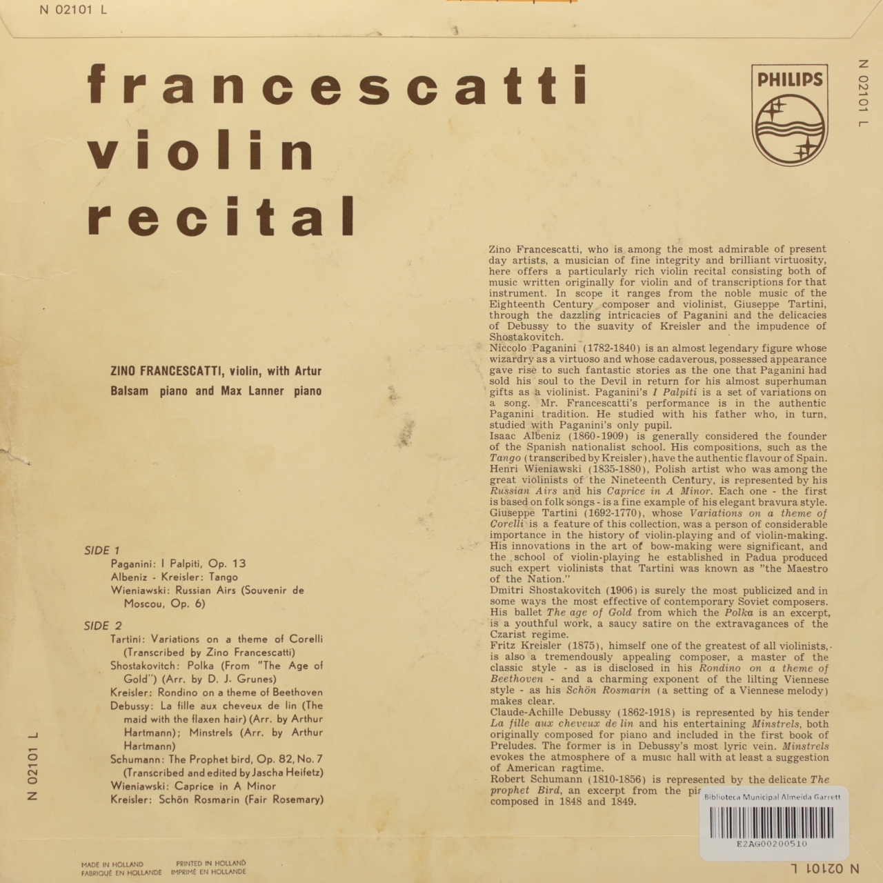 Francescatti Violin Recital