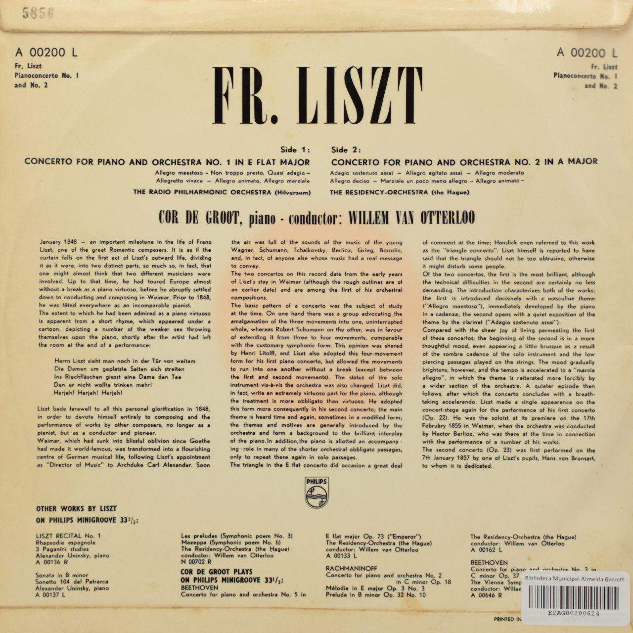 Liszt: Concerto for piano and orchestra No. 1 in E flat major; Concerto for piano and orchestra No. 