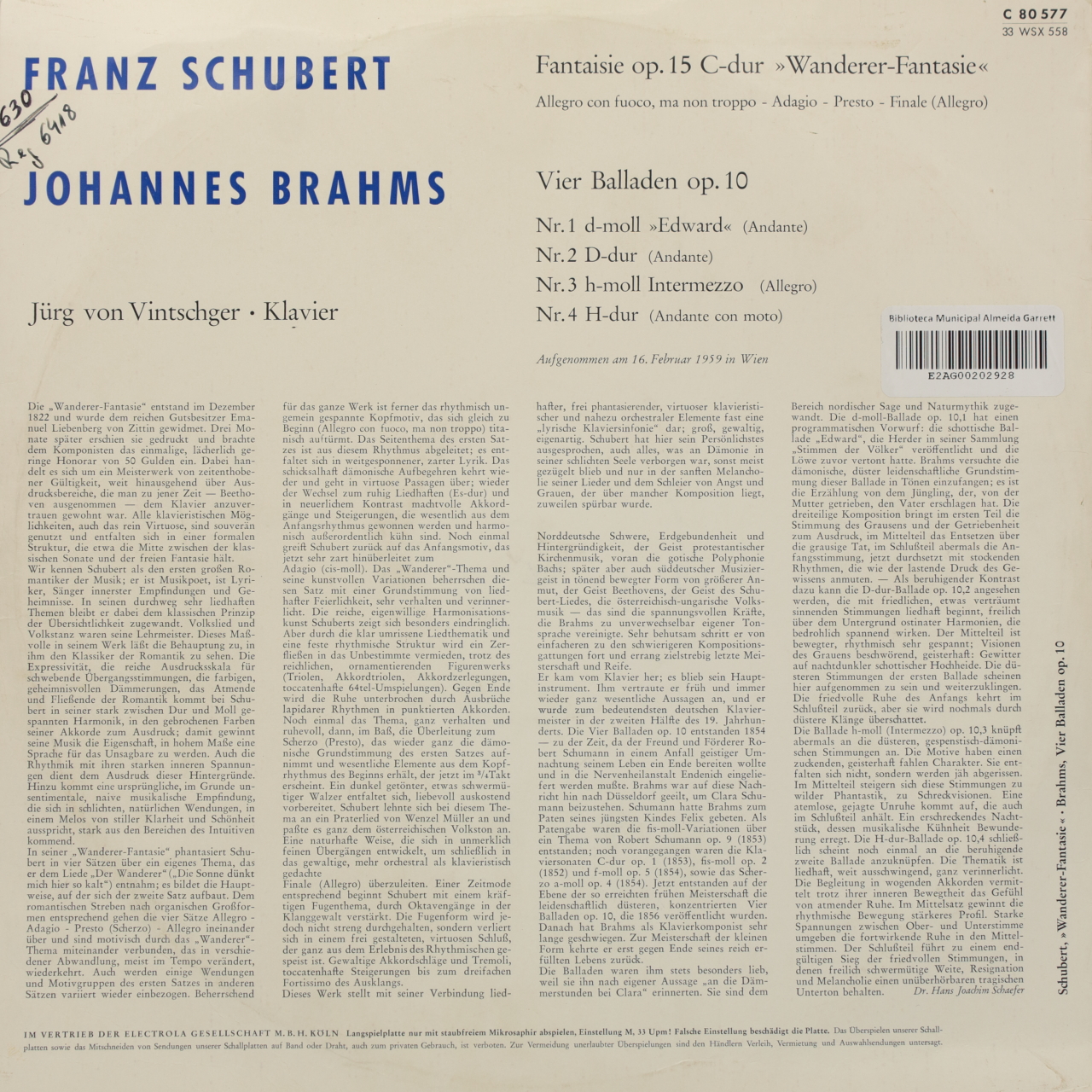 Schubert: Wanderer-Fantasie Op. 15 / Brahms: Vier Balladen Op. 10