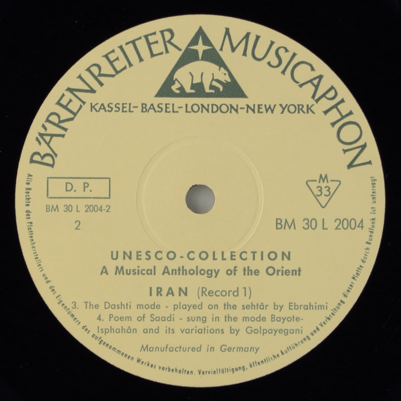 A Musical Anthology of the Orient - Iran (Record 1)