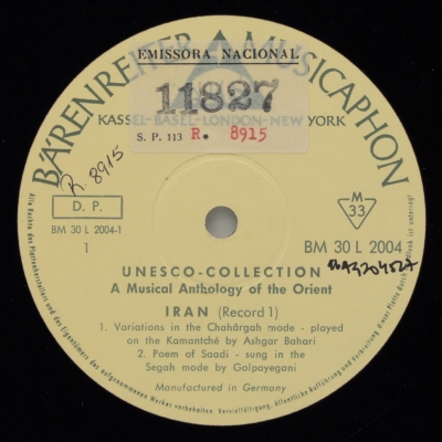 A Musical Anthology of the Orient - Iran (Record 1)